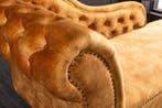 Design chaise longue CHESTERFIELD 170cm mosterdgeel fluwelen, Ophalen of Verzenden, Nieuw