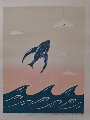 M. Rodighiero - Il pesce mangianuvole, Antiek en Kunst
