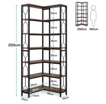 Industriële 7-Laags Hoekkast – Hoekmodel Hout en Metaal, Huis en Inrichting, Kasten | Boekenkasten, Verzenden, Nieuw, Met plank(en)