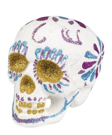 Sugar skull Glitter wit (16 x 14 cm) Dia de los Muertos /, Verzenden, Nieuw