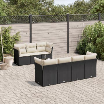 vidaXL 8-delige Loungeset met kussens poly rattan zwart, Verzenden, Nieuw, Loungeset