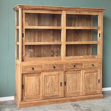 Klassieke buffetkast | 200B x 40D x 210H in CM | Teakhout, 200 cm of meer, Glas, 150 tot 200 cm, Nieuw