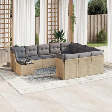 vidaXL 11-delige Tuinset met kussens poly rattan beige, Verzenden, Nieuw, Meer dan 8 zitplaatsen, Tuinset