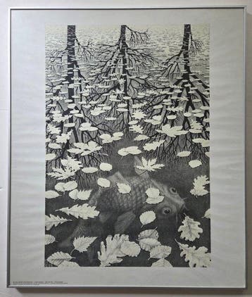 MC Escher - Drie werelden. - jaren 1950, Antiek en Kunst