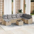 vidaXL Tuin Sofa Set met kussen 9 pcs Beige Poly riet, Verzenden, Nieuw, Rotan, Meer dan 8 zitplaatsen