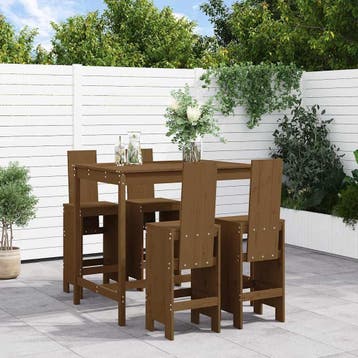 vidaXL 5-delige Tuinbarset massief grenenhout honingbruin, Verzenden, Nieuw, 5 zitplaatsen