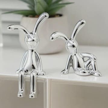 Set van 2 Zilverkleurige Konijnenbeeldjes - Decoratie voor W, Verzenden, Nieuw