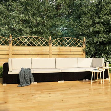 vidaXL 4-delige Loungeset met kussens poly rattan zwart, Verzenden, Nieuw, 4 zitplaatsen, Loungeset