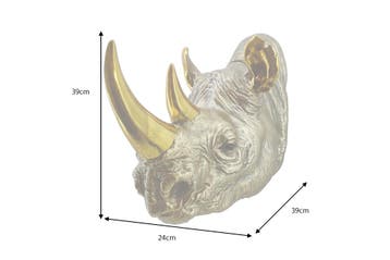 Wanddecoratie RHINO 40cm handgemaakt goud - 48019, Ophalen of Verzenden, Nieuw