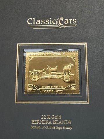Bernera Islands. Gold medal Mercedes Simplex 1902 Classic, Postzegels en Munten