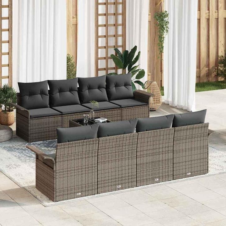 vidaXL Tuin Sofa Set 9 pcs Grijs Poly riet, Tuin en Terras, Tuinsets en Loungesets, Nieuw, Meer dan 8 zitplaatsen, Rotan, Verzenden