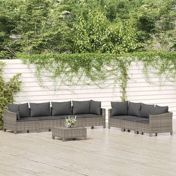 vidaXL 8-delige Loungeset met kussens poly rattan grijs, Verzenden, Nieuw, 8 zitplaatsen, Loungeset