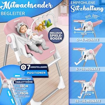Kinderstoel - Babystoel - Verstelbaar - 0-36 maanden - Roze, Verzenden, Zo goed als nieuw