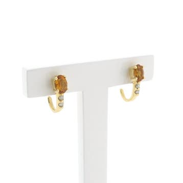 Gouden oorstekers met citrien en diamanten; 0,08 ct., Gebruikt, Ophalen of Verzenden, Met edelsteen, Goud