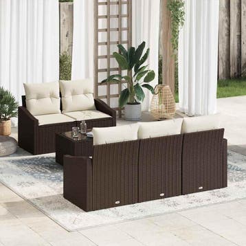 vidaXL Bankstel 6 st Bruin en Crème poly rattan, Verzenden, Nieuw, 6 zitplaatsen