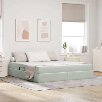 vidaXL Opbergbed met matras met opslag Lichtgrijs 160 x 200, Verzenden, Nieuw, Stof