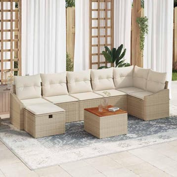 vidaXL Tuinbankenset 8 st Beige Poly riet, Verzenden, Nieuw, Rotan, 8 zitplaatsen