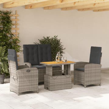 vidaXL 4-delige Tuinset met kussens poly rattan grijs, Verzenden, Nieuw, 4 zitplaatsen, Tuinset