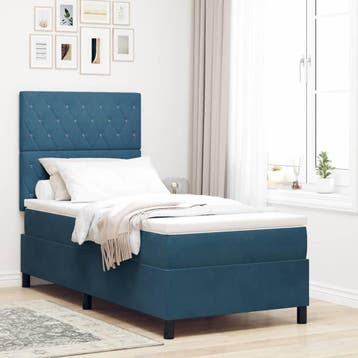 vidaXL LED Box Spring Bed met matras Donkerblauw 90 x 200 cm, Eenpersoons, Nieuw, Stof, Verzenden