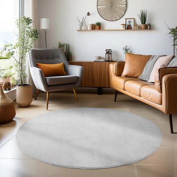 Rond Wasbaar Vloerkleed | Sky | Uni | Zilver | 120x120 cm, Verzenden, Nieuw