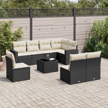 vidaXL 9-delige Loungeset met kussens poly rattan zwart, Verzenden, Nieuw, Loungeset
