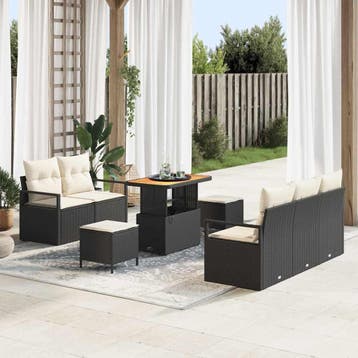 vidaXL Tuinbankenset 8 st Zwart poly rattan, Verzenden, Nieuw, 8 zitplaatsen