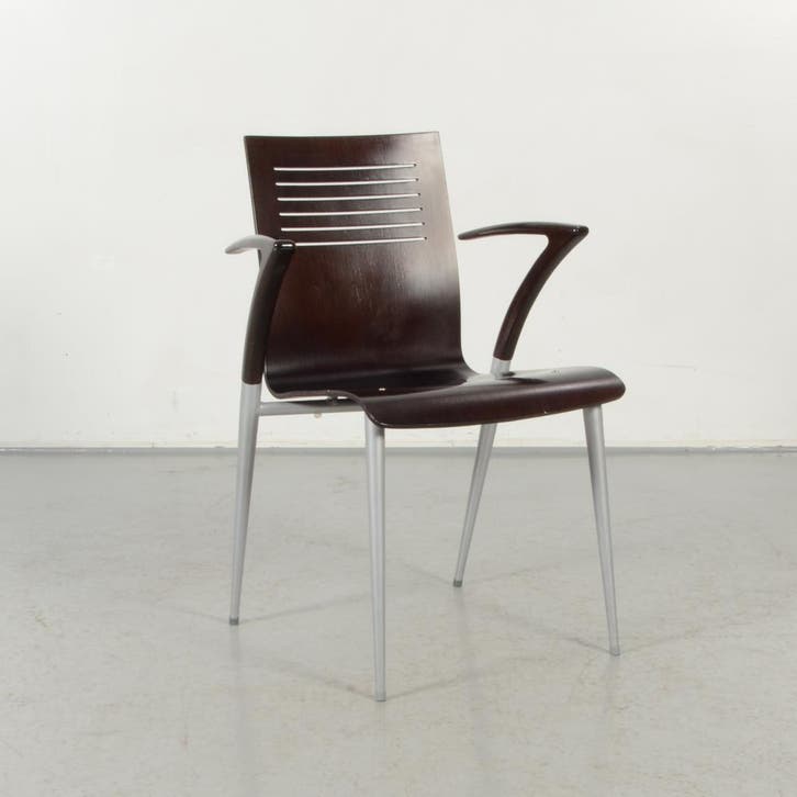 Capdell design kantinestoel, bruin, 4-poot onderstel, Huis en Inrichting, Stoelen, Ophalen of Verzenden