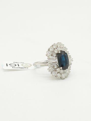 Ring - 18 karaat Witgoud Saffier - Diamant, Nieuw