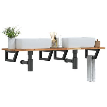 vidaXL Badkamer wandschap staal en massief acaciahout, Verzenden, Nieuw