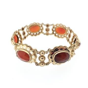 Antiek gouden armband met carneool (Schakelarmband), Gebruikt, Ophalen of Verzenden, Met edelsteen, Goud