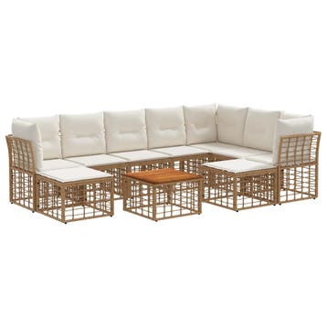 vidaXL Buiten bankenset 10 pcs Natuurlijk en Crème Wit, Tuin en Terras, Tuinsets en Loungesets, Verzenden, Nieuw, Rotan, Meer dan 8 zitplaatsen