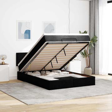 vidaXL Bed met matras 140x200 cm stof zwart, Huis en Inrichting, Verzenden, Zwart, 140 cm, 200 cm