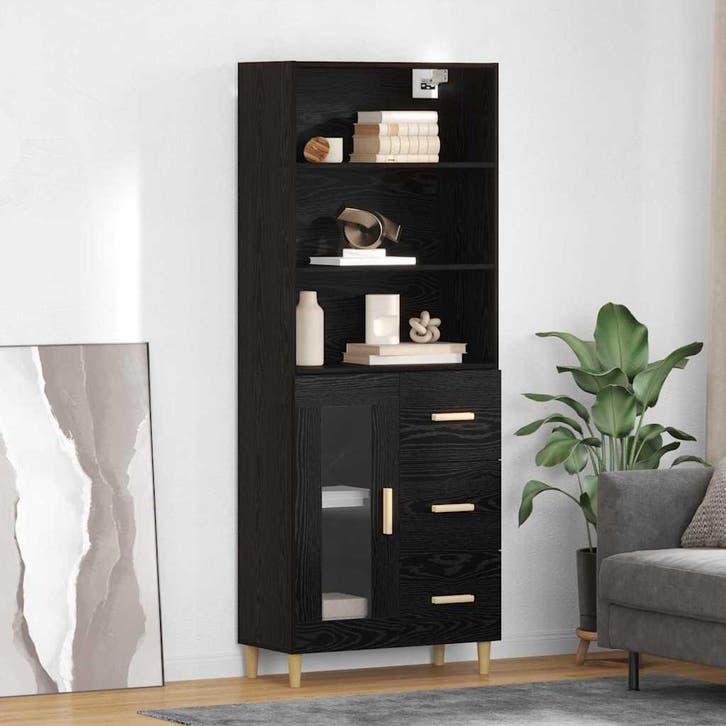 vidaXL buffetkast Zwart Eiken 69,5 x 32,5 x 180 cm Bewerkt, Huis en Inrichting, Kasten | Buffetkasten, Nieuw, Minder dan 50 cm