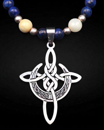 Lapis lazuli - Ketting met Keltisch kruis, maan - Spirituele