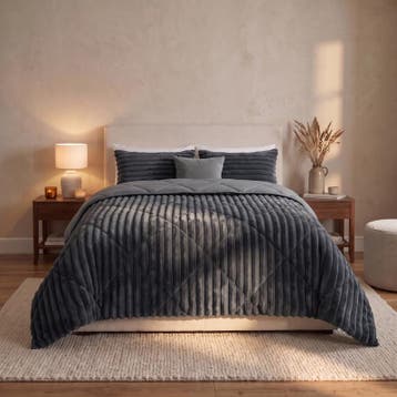 Lazy all-in-one dekbed ribstof - antraciet - 240 x 200 cm |, Verzenden, Nieuw, Grijs
