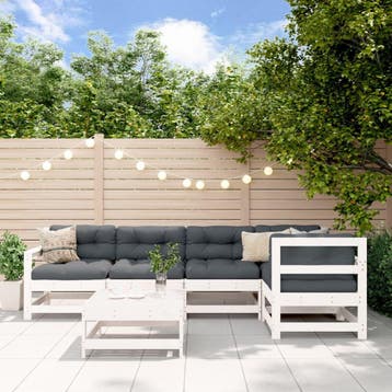 vidaXL 6-delige Loungeset met kussens massief hout wit, Verzenden, 6 zitplaatsen, Nieuw, Loungeset