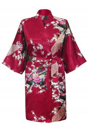 KIMU® Kimono Donkerrood Kort XS-S Yukata Satijn Boven de Kni, Ophalen of Verzenden, Nieuw, Maat 34 (XS) of kleiner, Carnaval
