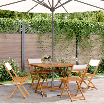 vidaXL 5-delige Tuinset massief hout en stof crèmewit, Verzenden, Nieuw, Hardhout, Tuinset
