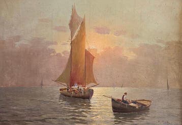 Mario Rinaldi (1919-?) - Marina con pescatori - XL format, Antiek en Kunst, Kunst | Schilderijen | Klassiek