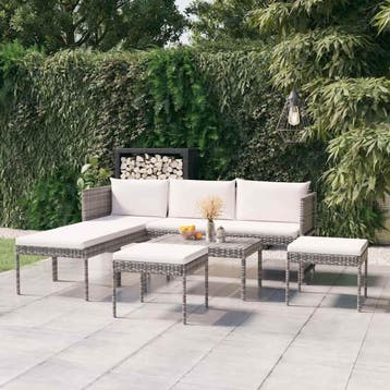vidaXL 6-delige Loungeset met kussens poly rattan grijs, Tuin en Terras, Tuinsets en Loungesets, Verzenden, Nieuw, Loungeset