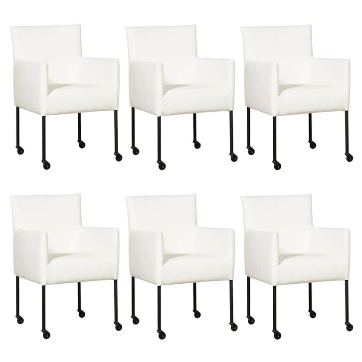 Set van 6 Leren eetkamerstoelen Desire - Toledo Purewhite, Huis en Inrichting, Stoelen, Nieuw, Leer, Ophalen of Verzenden