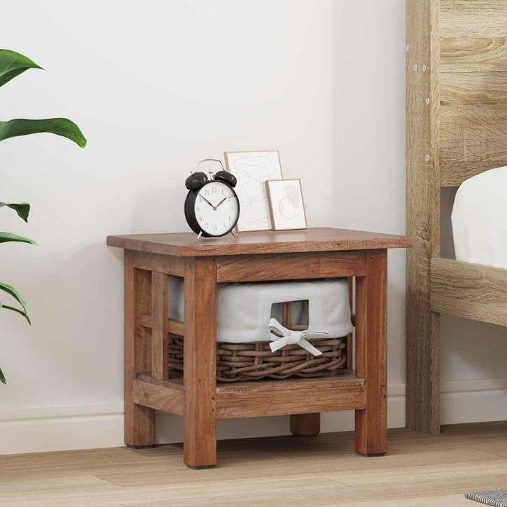 vidaXL Bijzettafel Bruin 38 x 28 x 35 cm Massief mahoniehout, Huis en Inrichting, Slaapkamer | Nachtkastjes, Nieuw, Minder dan 45 cm