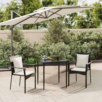 vidaXL 3-delige Tuinset met kussens poly rattan zwart, Verzenden, Nieuw, 2 zitplaatsen, Tuinset