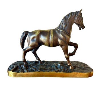 Beeld, Paard - 20 cm - Verguld brons