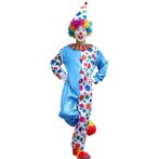 Clown Kostuum Blauw/Wit – Met Stippen & Hoed | - Maat L, Ophalen of Verzenden, Nieuw, Maat 52/54 (L)
