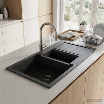 vidaXL Keukenspoelbak met dubbele bak Graniet 80 x 50 x 30.5, Verzenden, Nieuw