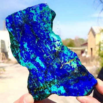 Azuriet met malachiet Plak - Hoogte: 15 cm - Breedte: 8 cm-, Verzamelen, Mineralen en Fossielen