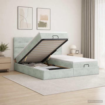 vidaXL Ottoman Bed met Matrassen en LED Lichtgrijs 160 x 200, Verzenden, Nieuw, Tweepersoons, Stof