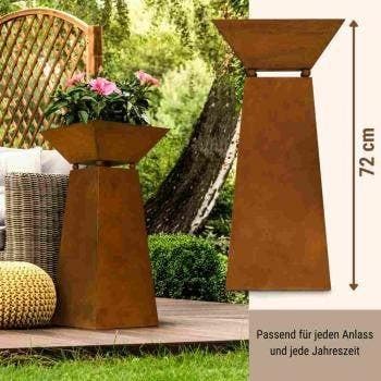 Metalen roestige tuindecoratiezuil met plantenbak in patina, Huis en Inrichting, Woonaccessoires | Overige, Verzenden, Nieuw