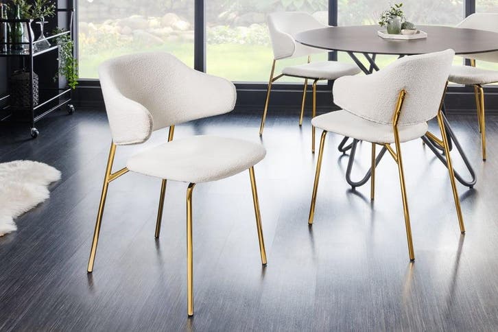 Design stoel VOGUE wit Boucle gouden metalen poten - 43148, Huis en Inrichting, Stoelen, Ophalen of Verzenden